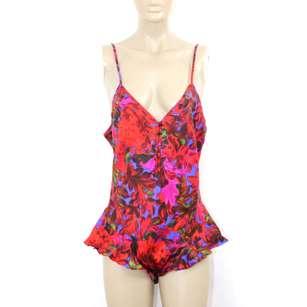 Vintage 90s 100% Silk Bodysuit Teddy Lingerie Satin Shiny Rene Rofe Size L